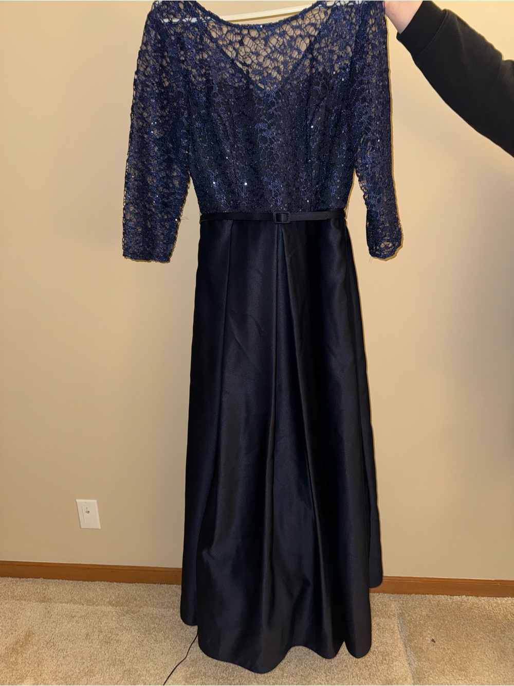 Alex Evenings Navy Blue Lace & Satin Evening Gown
